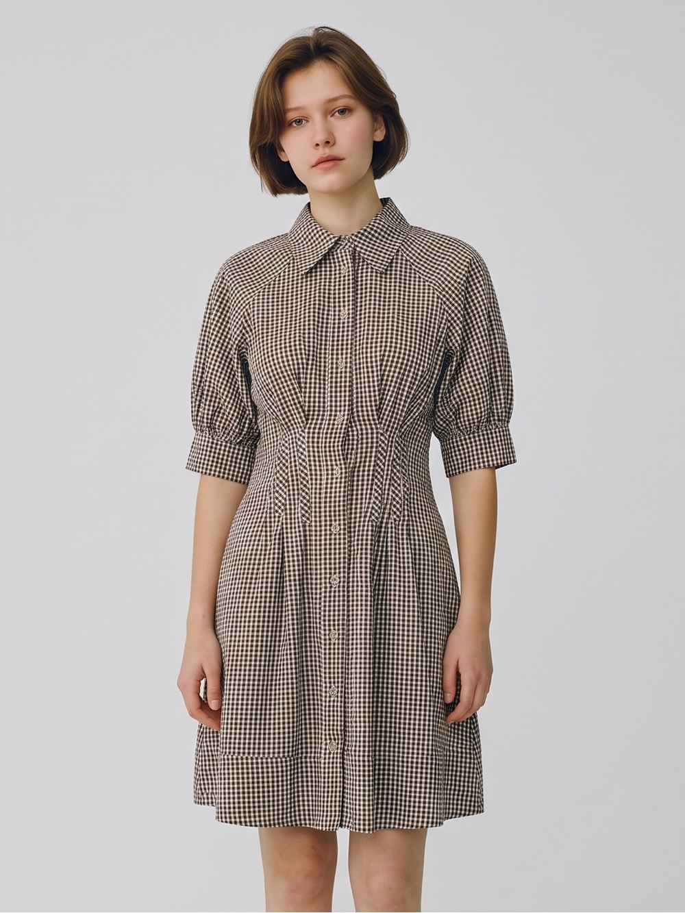 Country Road Checked Button-Front Short Sleeve Dress.Cottagecore. Western. Retr